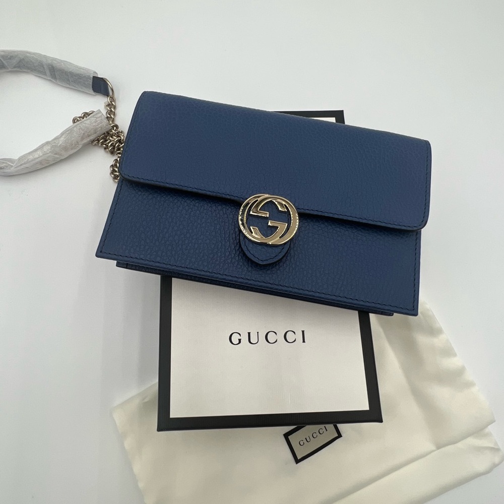 GUCCI Dollar Calfskin Interlocking G Chain Wallet Caspian - Picture 3 of 5